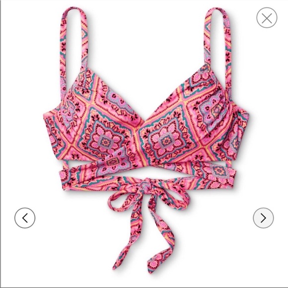 bikini top & bottom: coral rose tile wrap top w/ ruching bottom - Picture 2 of 11